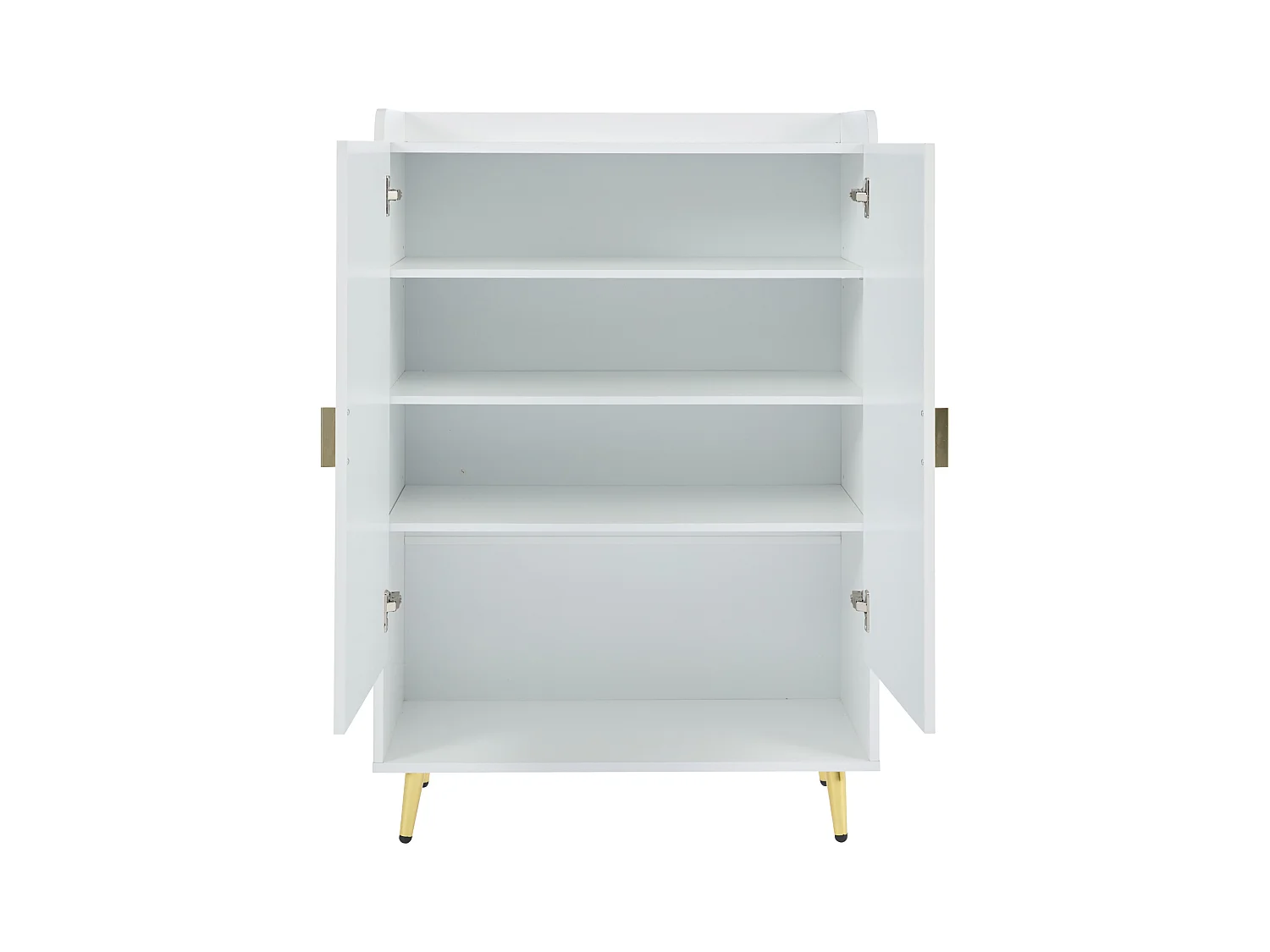 Schoenenkast met 2 deuren, houten opbergmeubel - metalen poten - wit (75x37x110 cm)