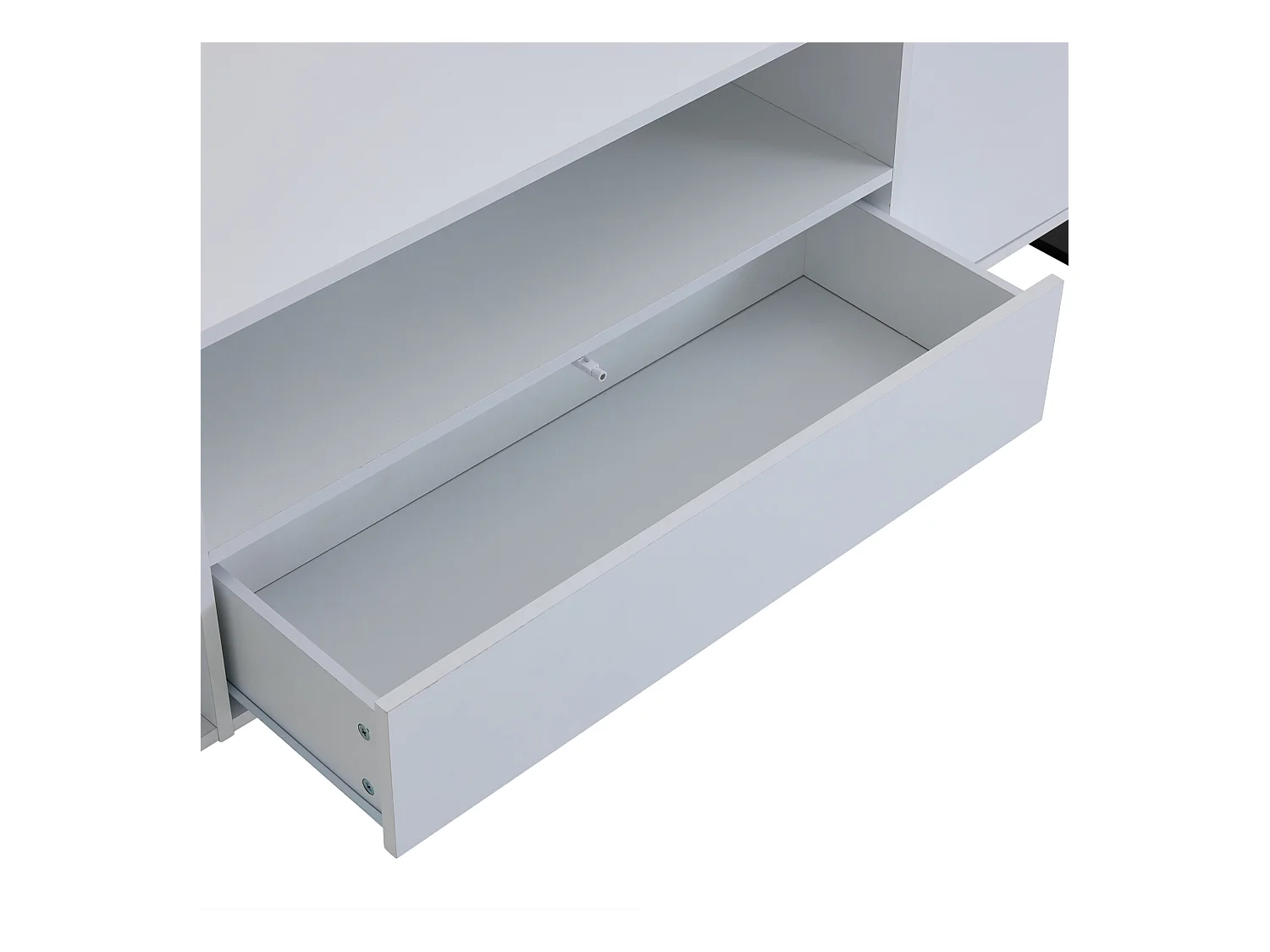 Meuble TV 178x40x54 cm LED bois 2 portes 1 tiroir et rangement ouvert - blanc