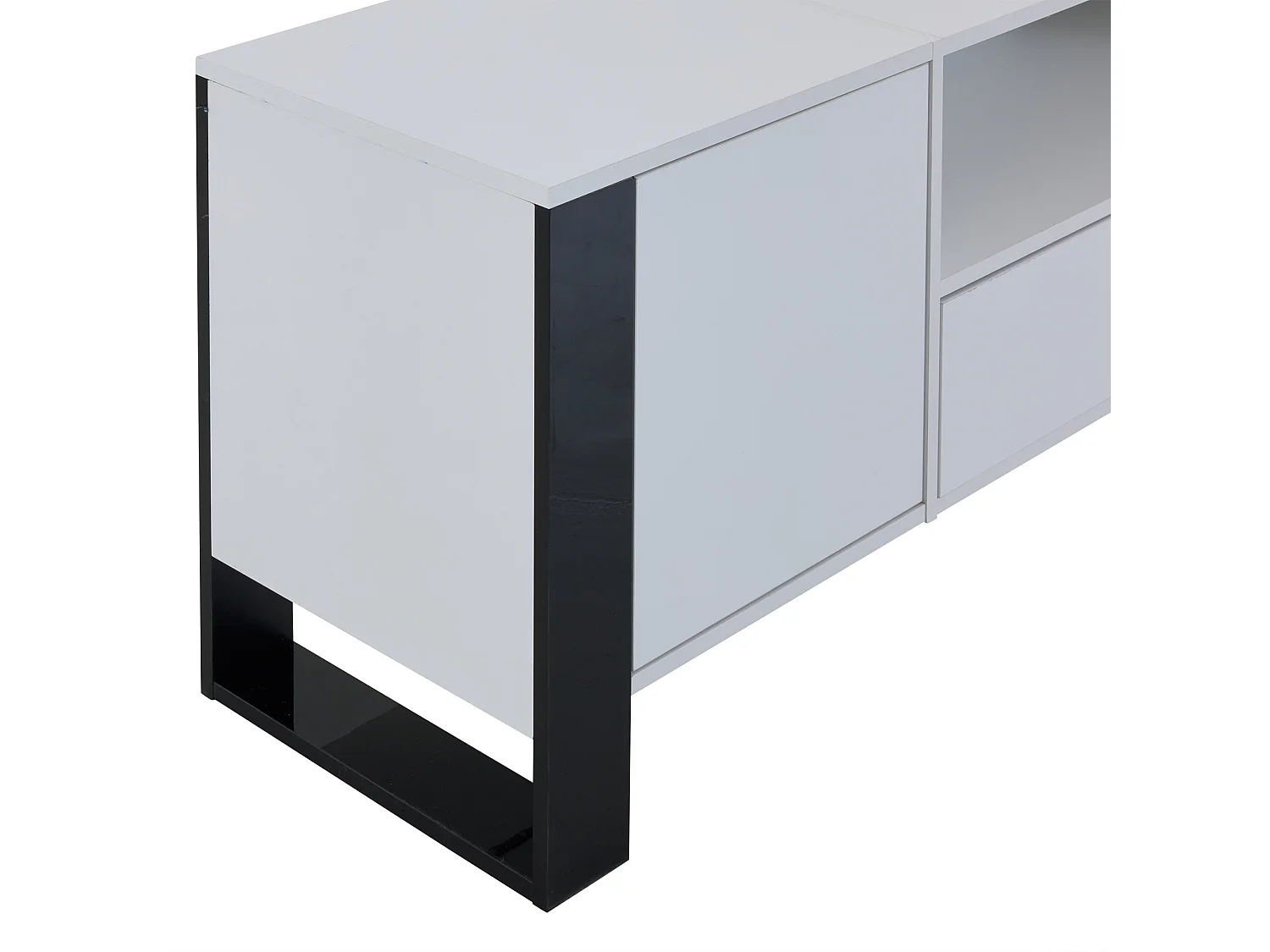 Meuble TV 178x40x54 cm LED bois 2 portes 1 tiroir et rangement ouvert - blanc