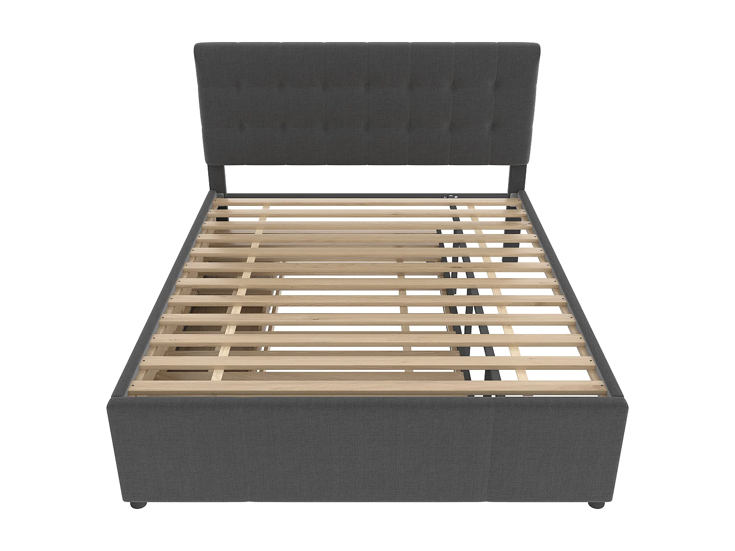 Lit gigogne adulte 140x200 cm avec sommier - tête de lit réglable en hauteur et 3 tiroirs - lin - gris (sans matelas)