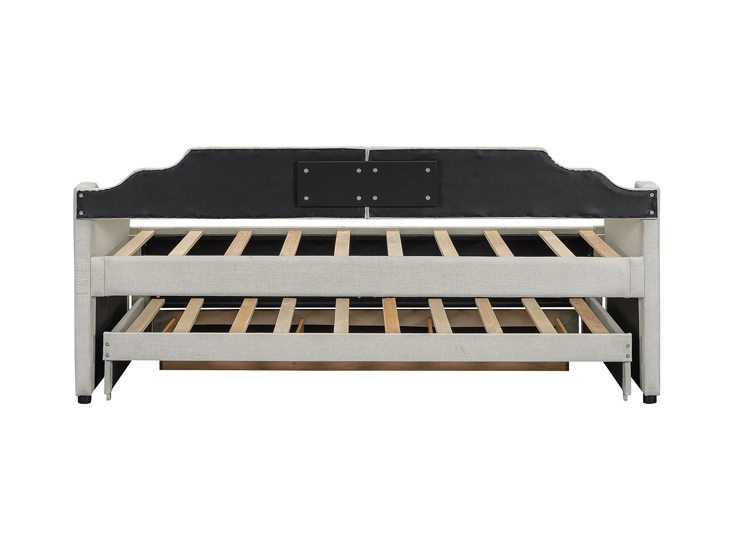 Lit gigogne enfant 90x200 cm avec sommier - 3 tiroirs de rangement - lin - beige (sans matelas)