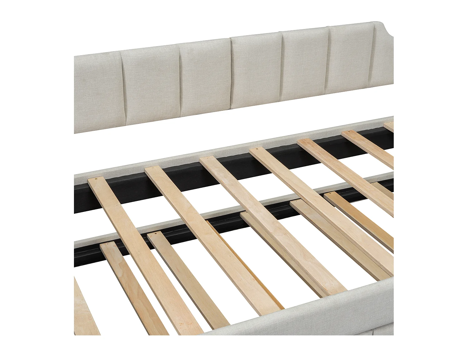 Lit gigogne enfant 90x200 cm avec sommier - 3 tiroirs de rangement - lin - beige (sans matelas)