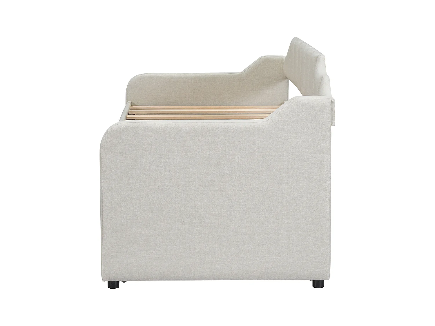 Lit gigogne enfant 90x200 cm avec sommier - 3 tiroirs de rangement - lin - beige (sans matelas)