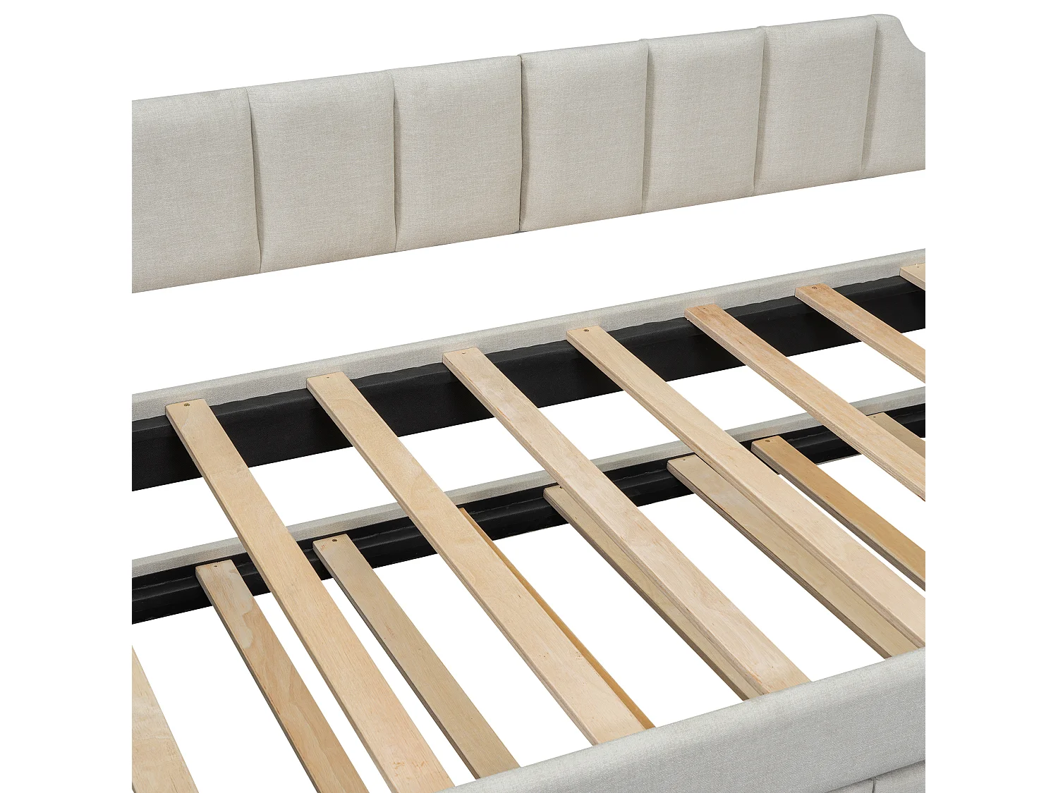 Lit gigogne 90x200 cm avec sommier - 3 tiroirs de rangement - lin - beige (sans matelas)