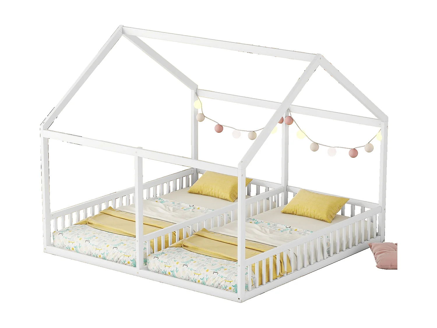 Lit cabane 90x200cm avec sommier - lit deux en un - cadre de lit en bois - gris (sans matelas)