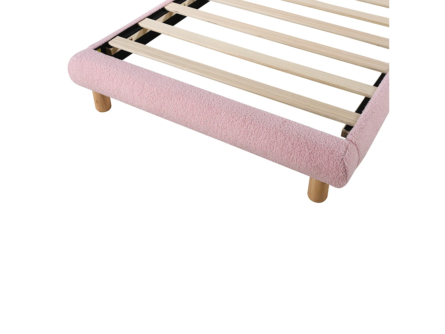 Lit enfant simple 90x200 cm avec sommier - tête de lit capitonnée - velours - rose (sans matelas)