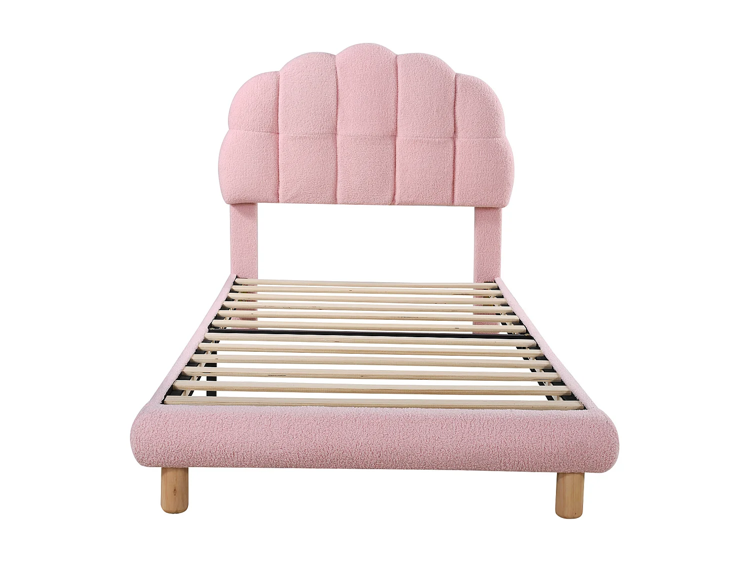 Eenpersoonsbed kinderbed 90x200 cm met lattenbodem - gewatteerd hoofdbord - fluweel - roze (zonder matras)