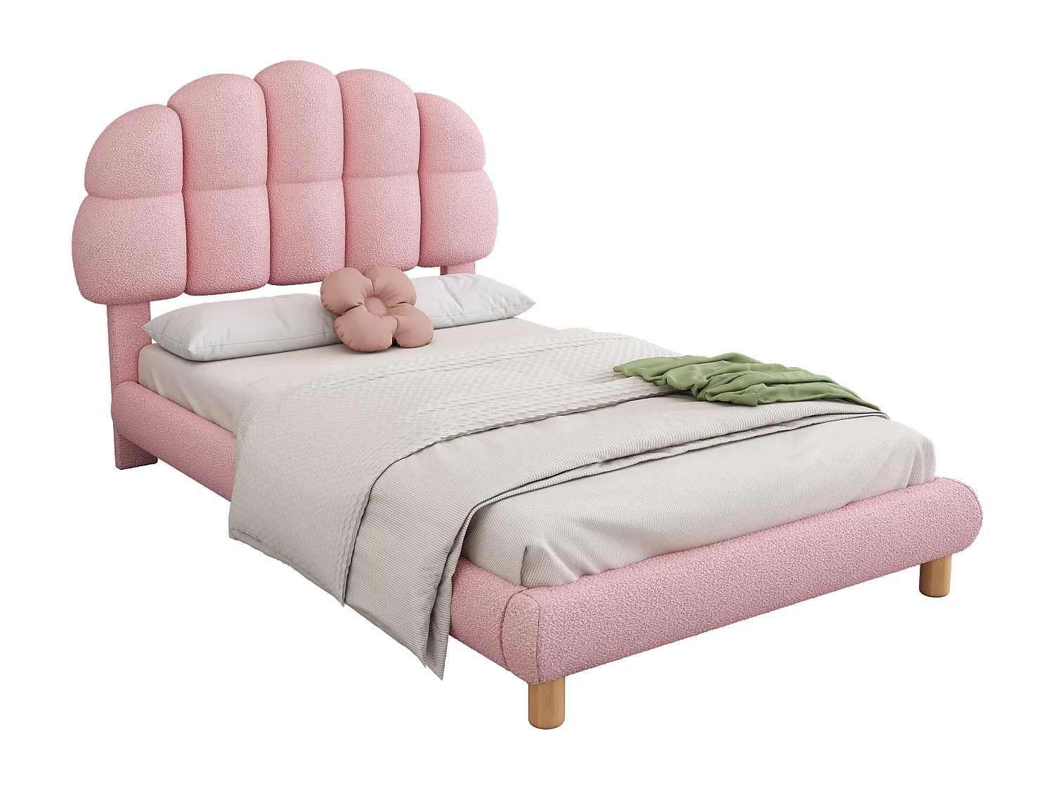 Eenpersoonsbed kinderbed 90x200 cm met lattenbodem - gewatteerd hoofdbord - fluweel - roze (zonder matras)