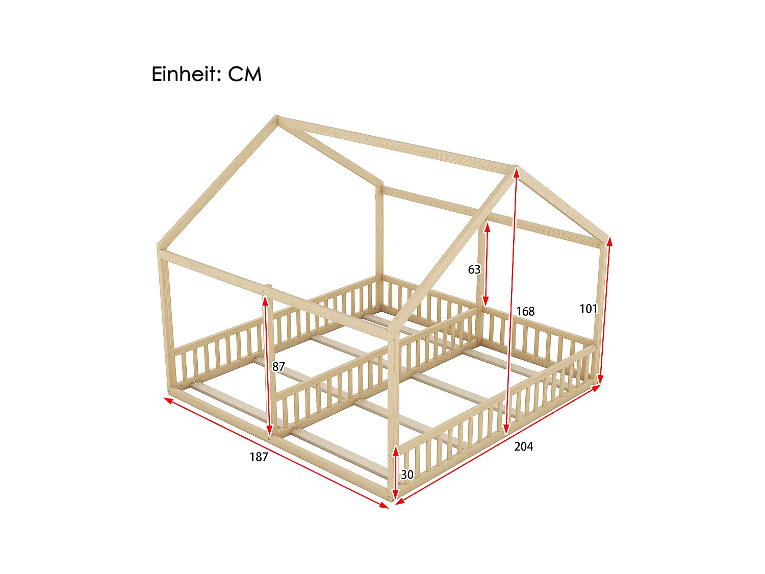 Lit cabane enfant 90x200cm avec sommier - lit deux en un - cadre de lit en bois - naturel clair (sans matelas)