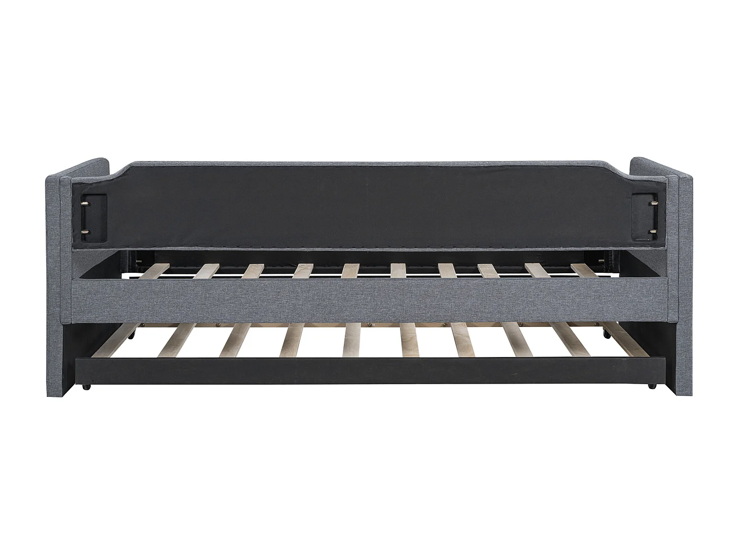 Cama nido infantil 90x200 cm con base - sofá cama con cabecero tapizado - lino - gris (sin colchón)