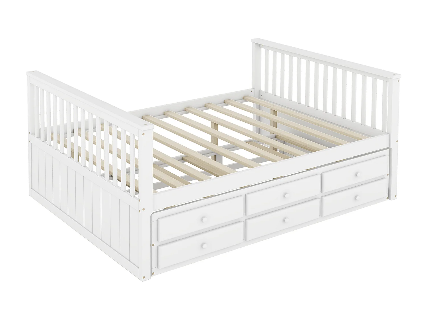 Lit gigogne 140x200 cm avec sommier - 3 tiroirs de rangement - bois - blanc (sans matelas)