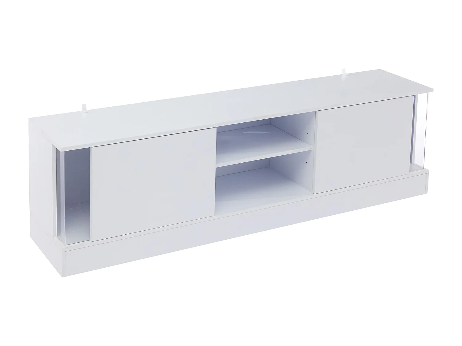 Meuble TV 176x38x50 cm LED bois 2 portes abattantes et rangement ouvert - blanc