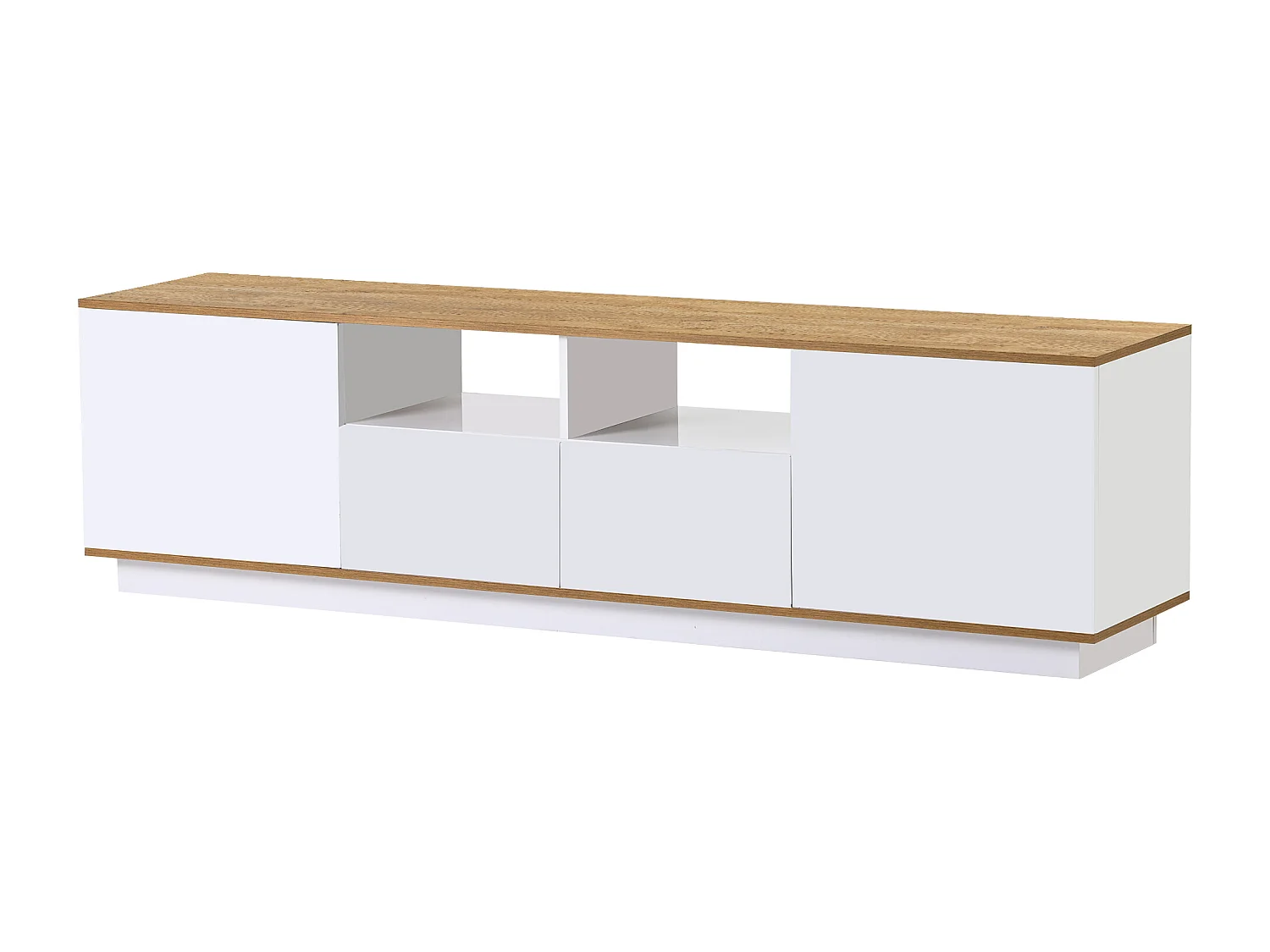 Meuble TV 180x40x50 cm LED bois 2 portes 2 tiroirs et rangement ouvert - blanc