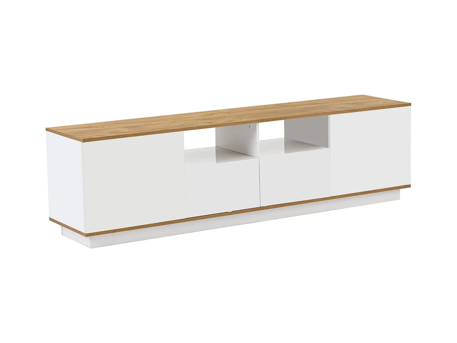 Meuble TV 180x40x50 cm LED bois 2 portes 2 tiroirs et rangement ouvert - blanc