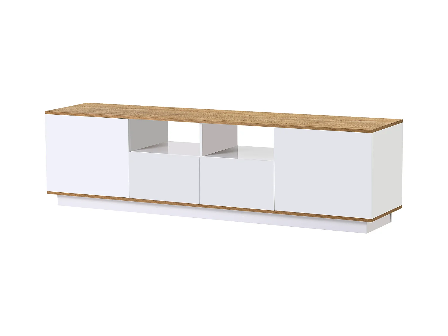 Meuble TV LED bois 2 portes 2 tiroirs et rangement ouvert - blanc (180x40x50 cm)