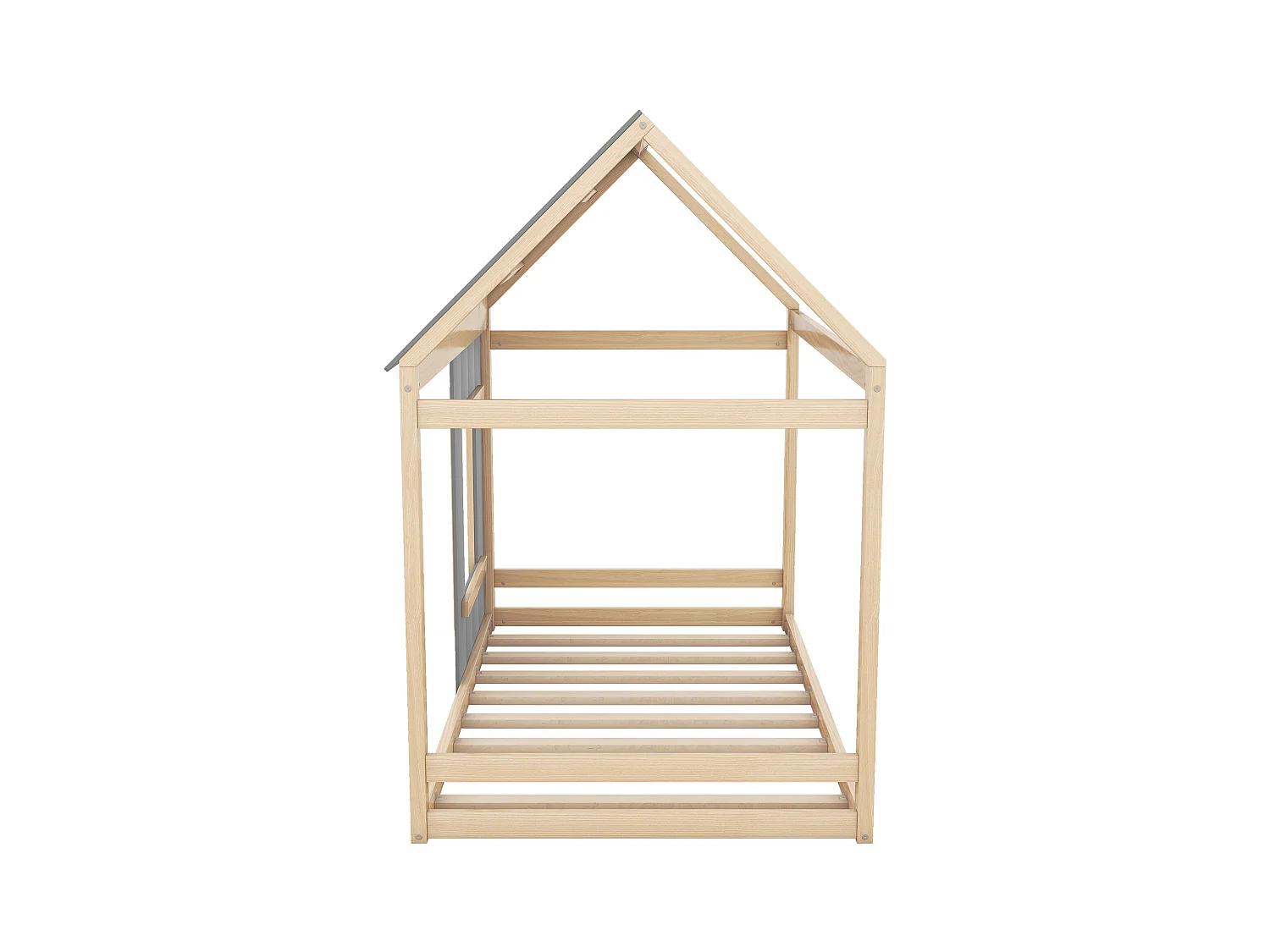 Lit cabane enfant 90x200cm avec sommier - toit et fenêtre - bois - naturel clair (sans matelas)