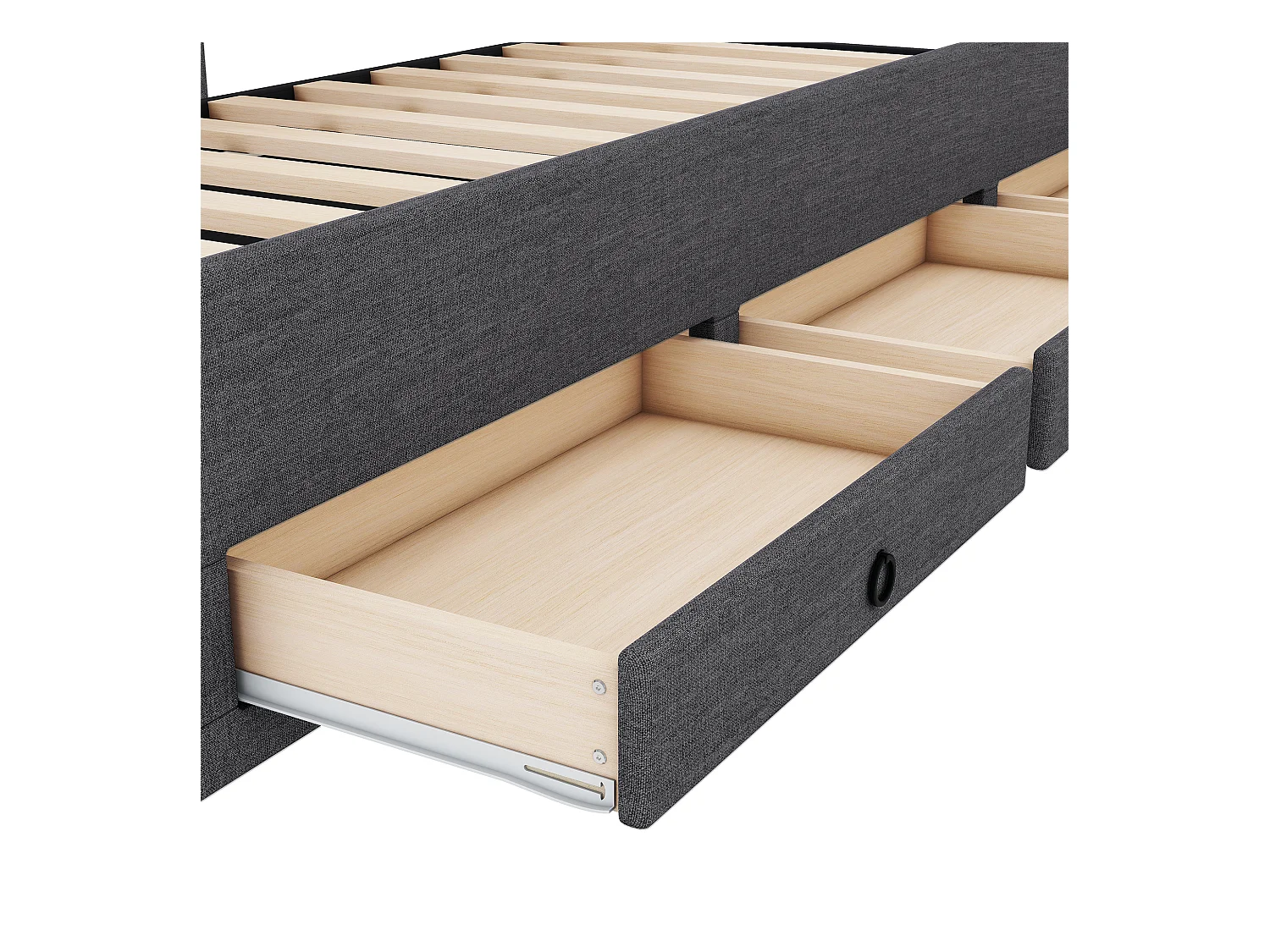 Lit gigogne enfant 90x200cm avec sommier - tête de lit réglable en hauteur et 3 tiroirs - lin - gris (sans matelas)