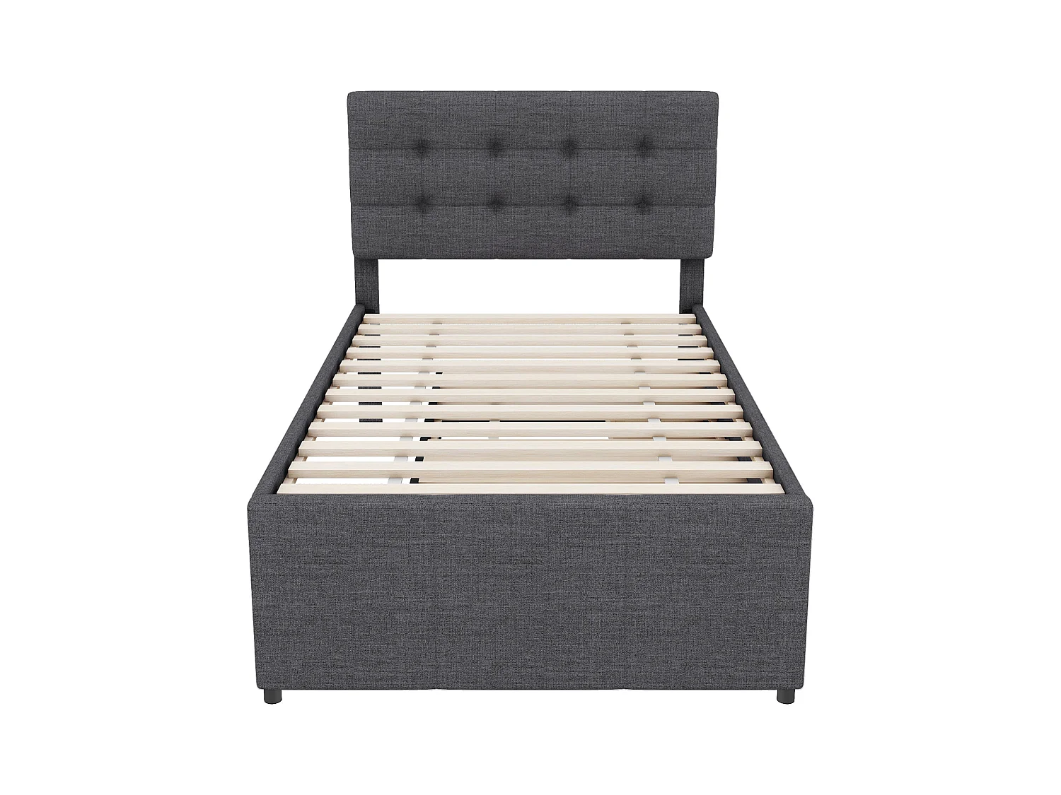 Lit gigogne enfant 90x200cm avec sommier - tête de lit réglable en hauteur et 3 tiroirs - lin - gris (sans matelas)
