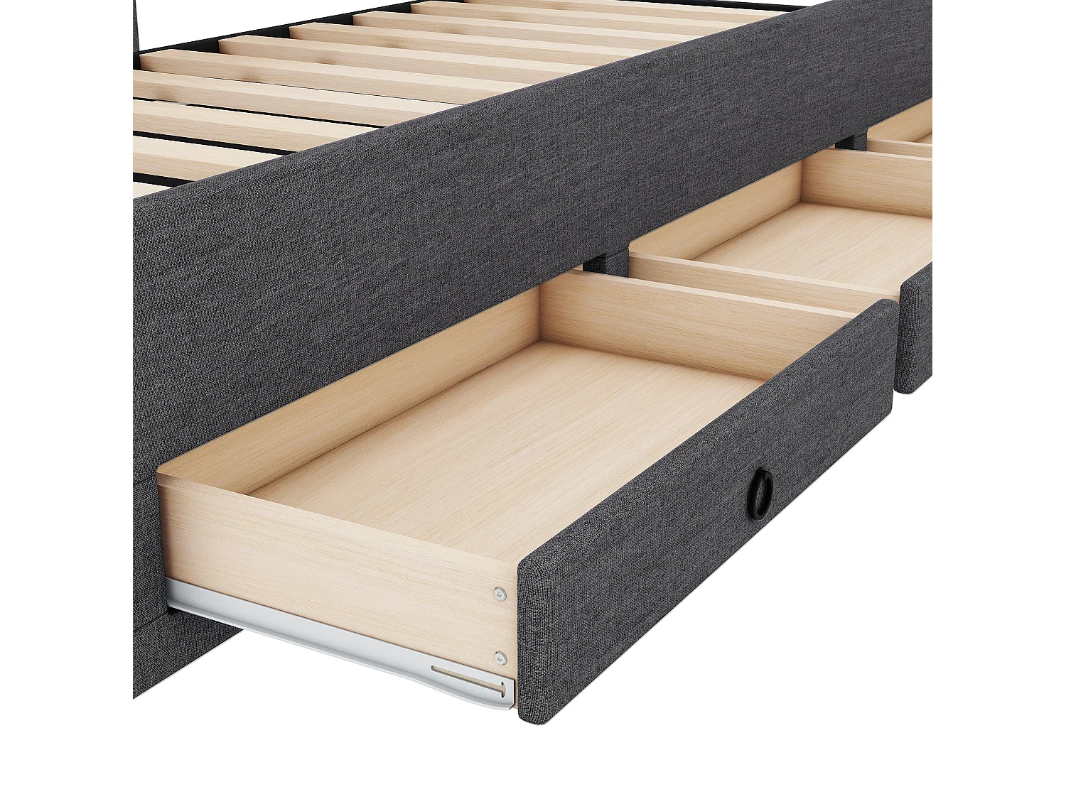 Lit gigogne 90x200 cm avec sommier - tête de lit réglable en hauteur et 3 tiroirs - lin - gris (sans matelas)