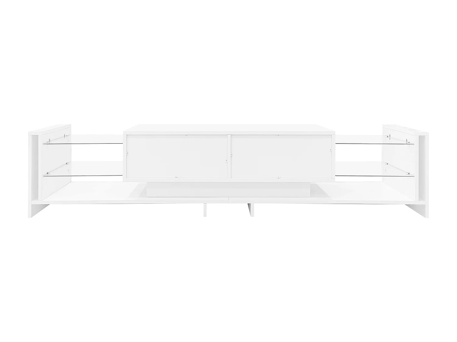 Meuble TV 181x38x38 cm LED bois 2 portes abattantes meuble de rangement ouvert - étagères en verre - blanc