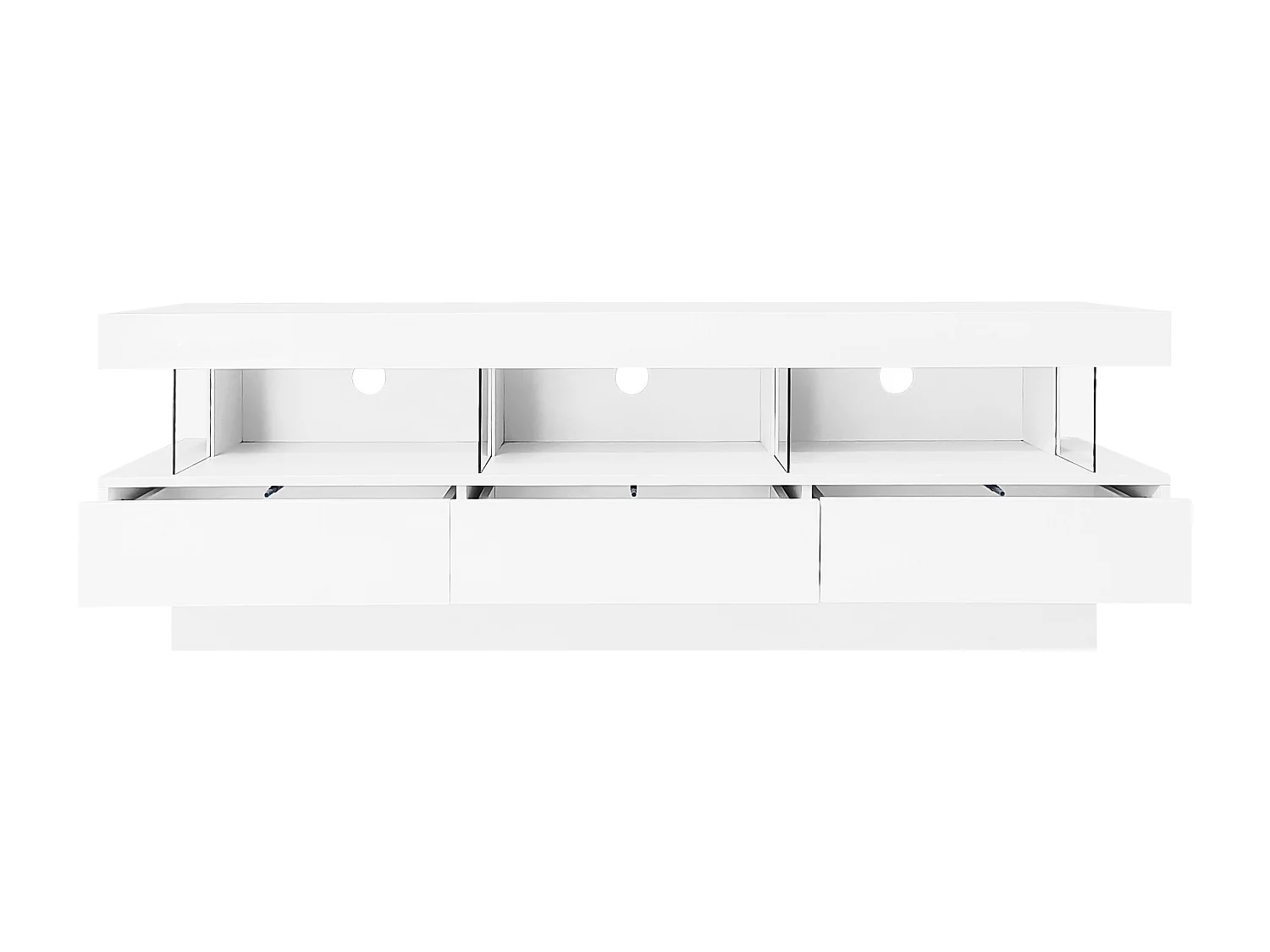 Meuble TV 160x38x50.5 cm LED salon 3 compartiments en verre 3 tiroirs meuble de rangement en bois - blanc