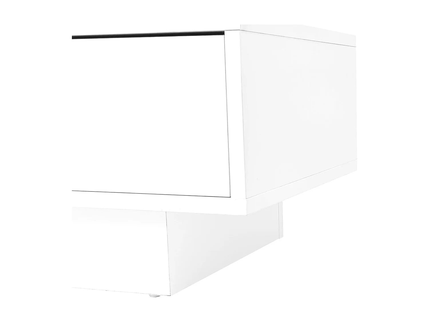 Meuble TV 160x38x50.5 cm LED salon 3 compartiments en verre 3 tiroirs meuble de rangement en bois - blanc