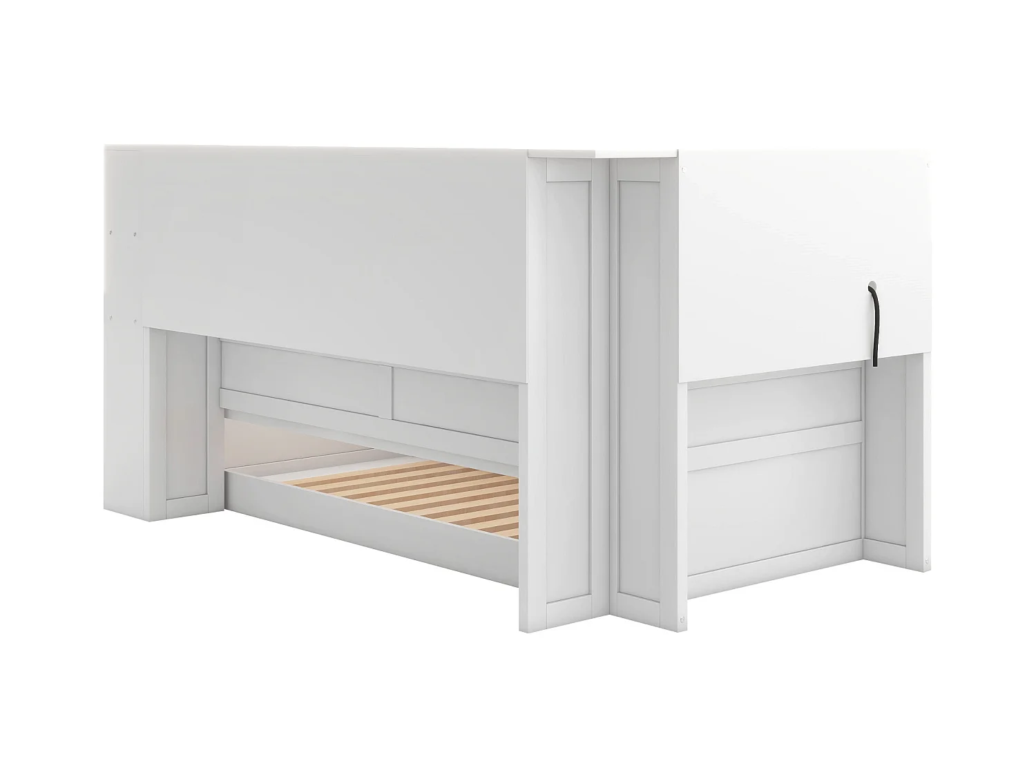 Lit gigogne enfant 90x200 cm avec sommier - tête de lit avec rangement et USB - bois - blanc (sans matelas)