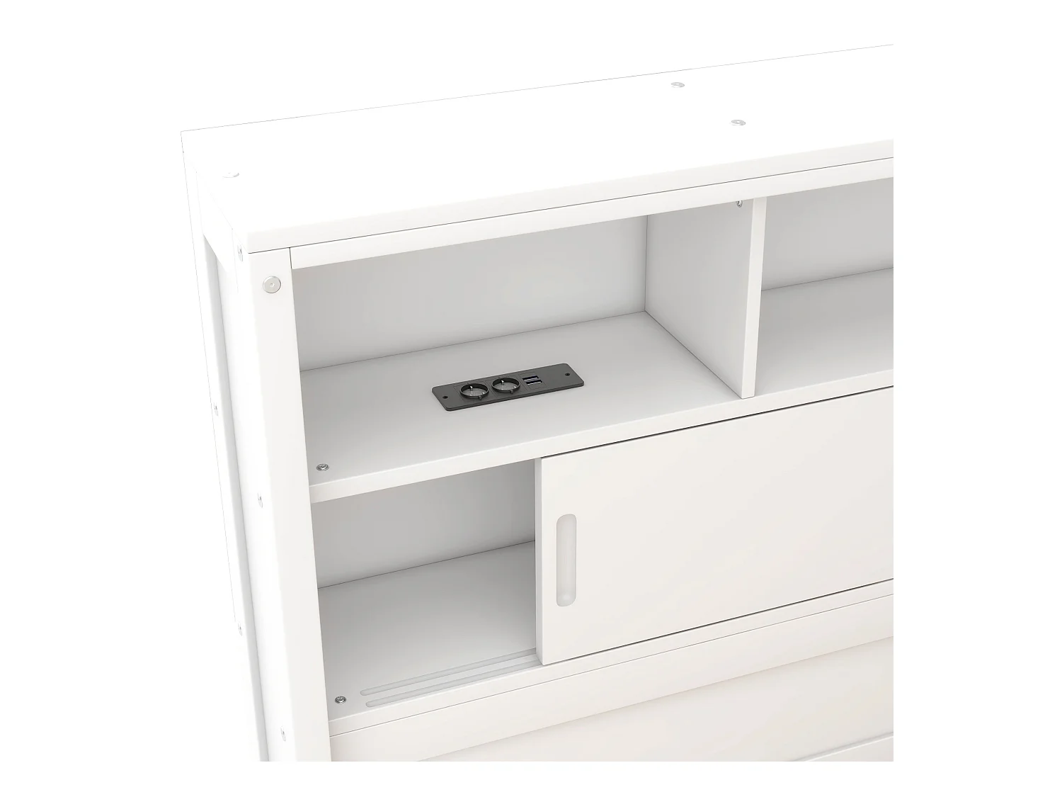 Lit gigogne enfant 90x200 cm avec sommier - tête de lit avec rangement et USB - bois - blanc (sans matelas)