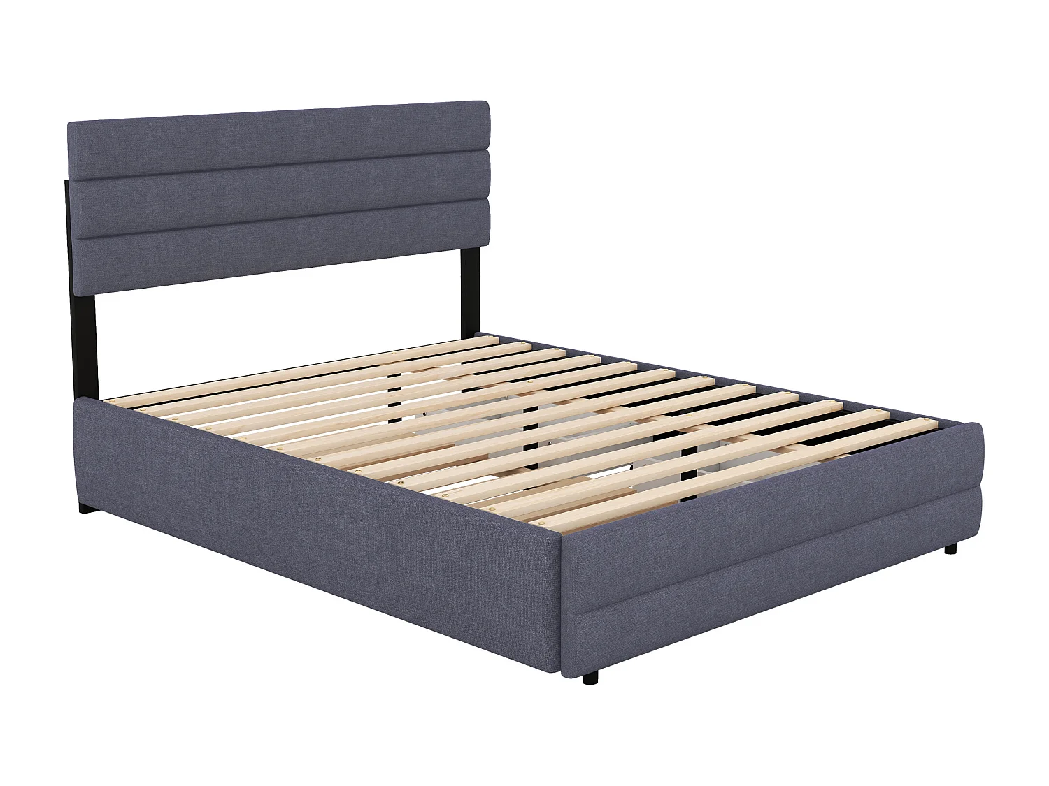 Lit gigogne 140x200 cm avec sommier - tête de lit réglable en hauteur et 2 tiroirs - lin - gris (sans matelas)