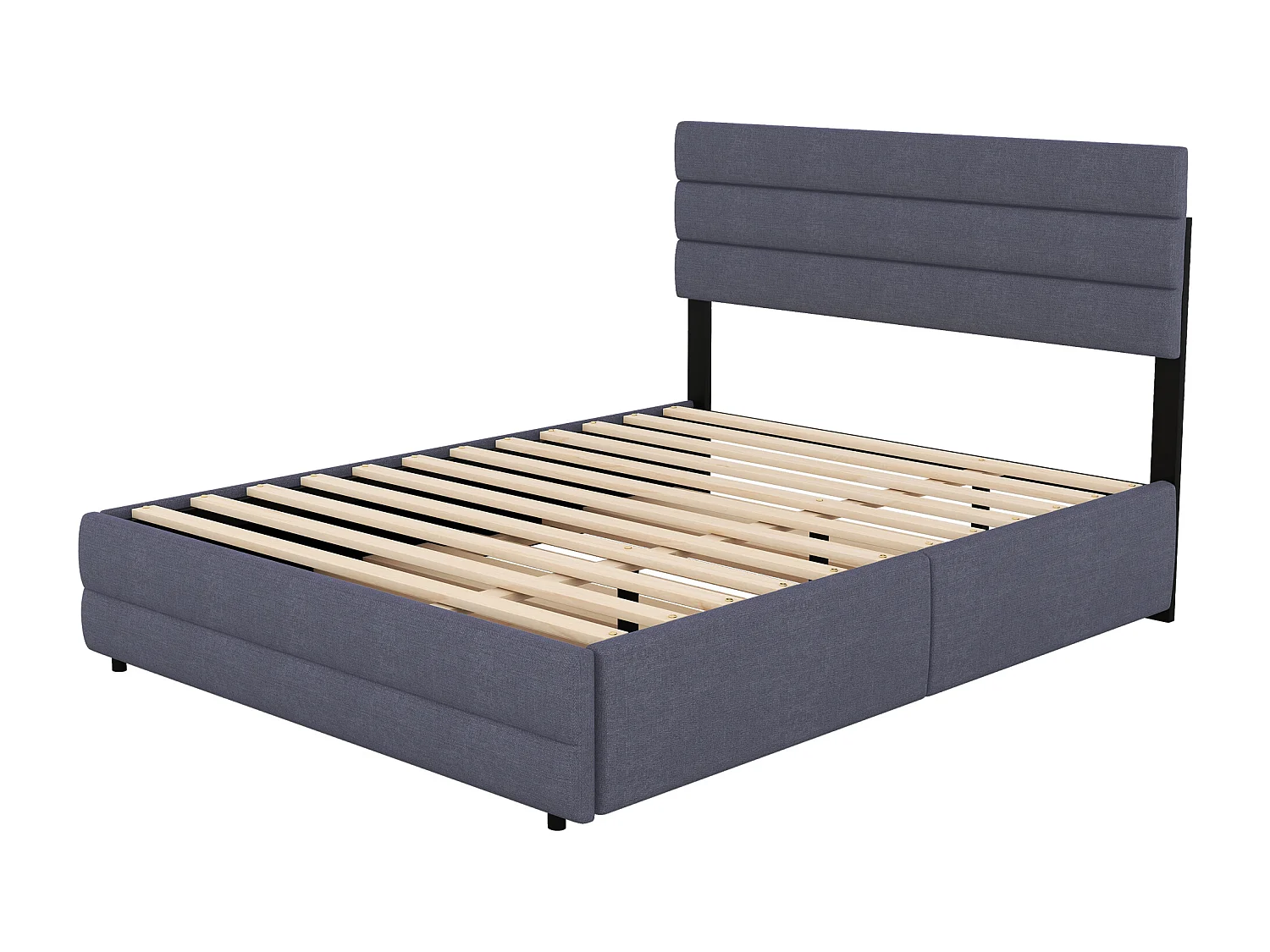 Lit gigogne 140x200 cm avec sommier - tête de lit réglable en hauteur et 2 tiroirs - lin - gris (sans matelas)