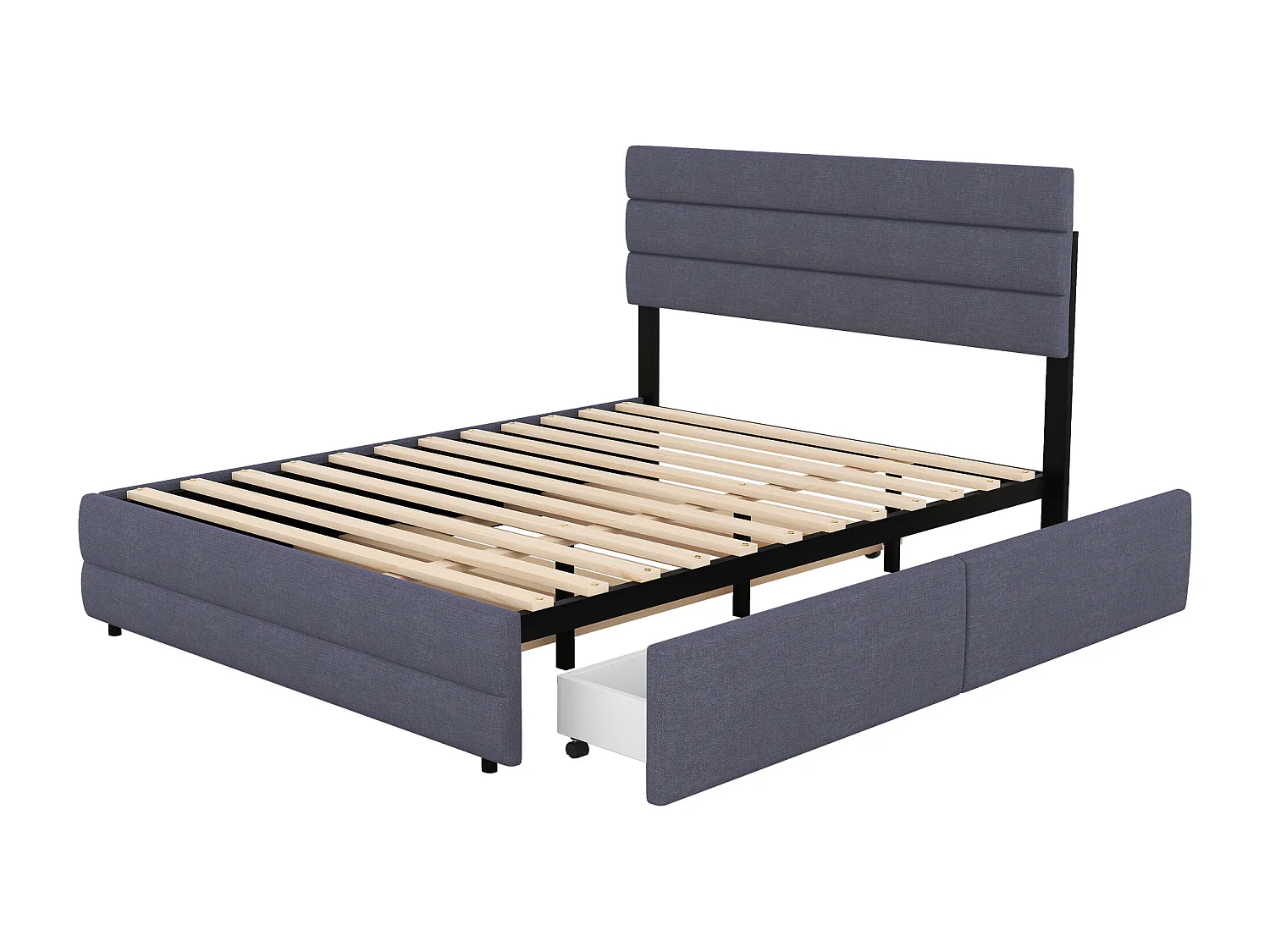 Lit gigogne 140x200 cm avec sommier - tête de lit réglable en hauteur et 2 tiroirs - lin - gris (sans matelas)