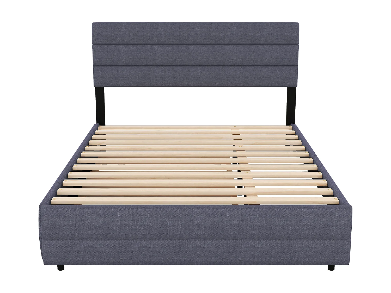 Lit double 140x200 cm, avec lit gigogne et 2 tiroirs de rangement, en lin gris (Sans matelas)