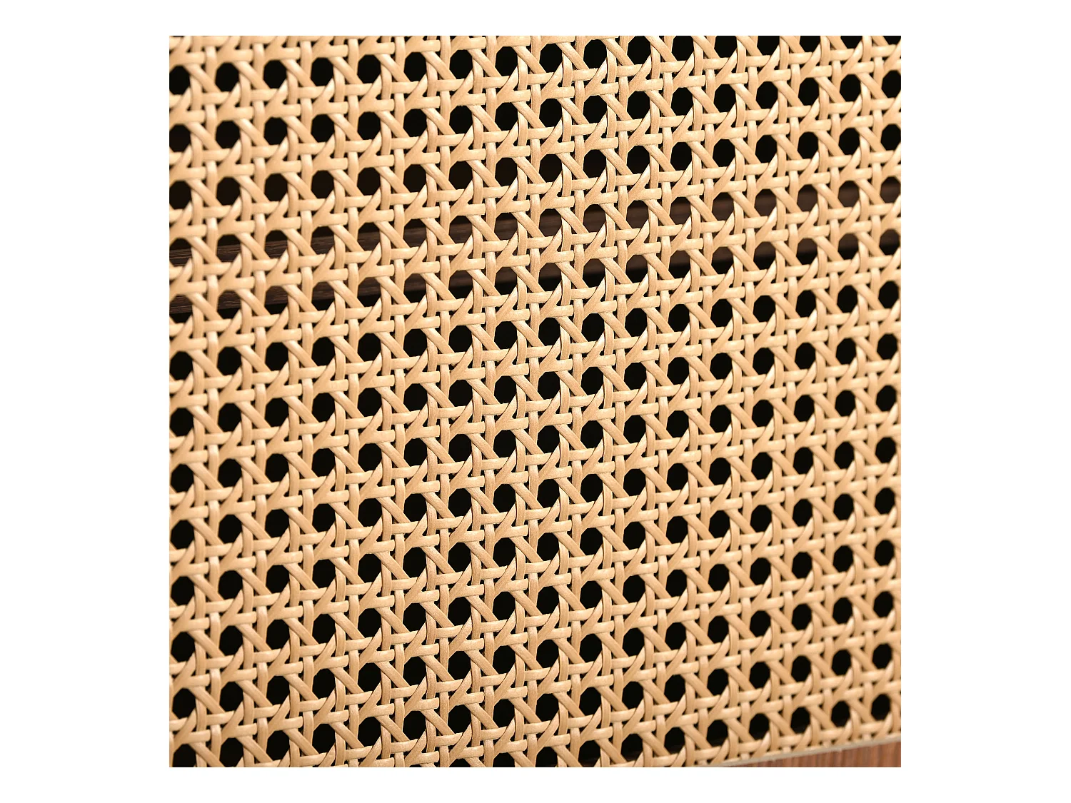 Meuble TV 160x40x60 cm 2 portes en rotin coulissantes et 2 tiroirs meuble de rangement en bois - noyer