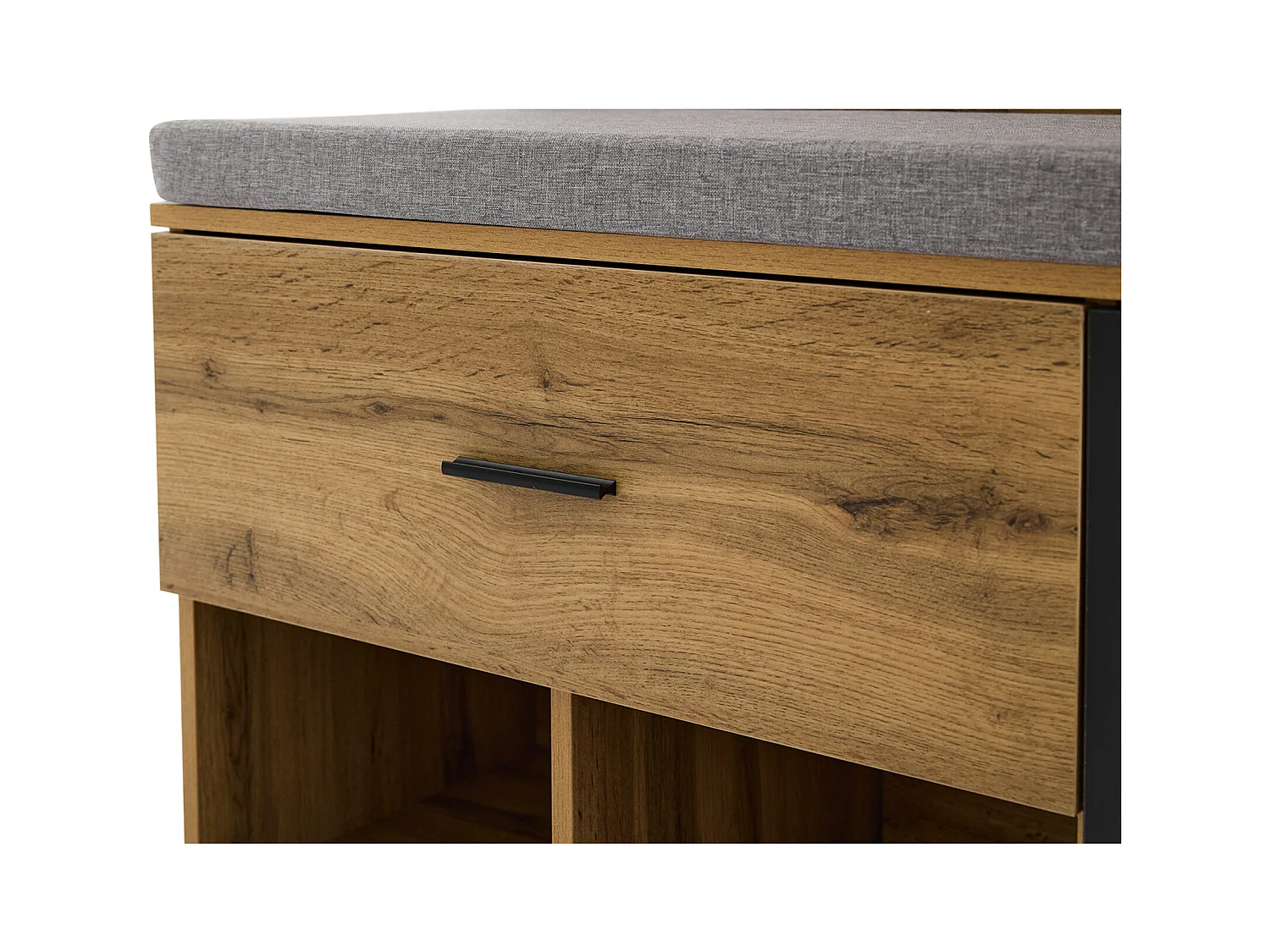 Vestiaire d'entrée chêne 104x190x39 cm avec miroir 1 porte 1 tiroir assise rembourrée rangement chaussures étagères et patères en bois