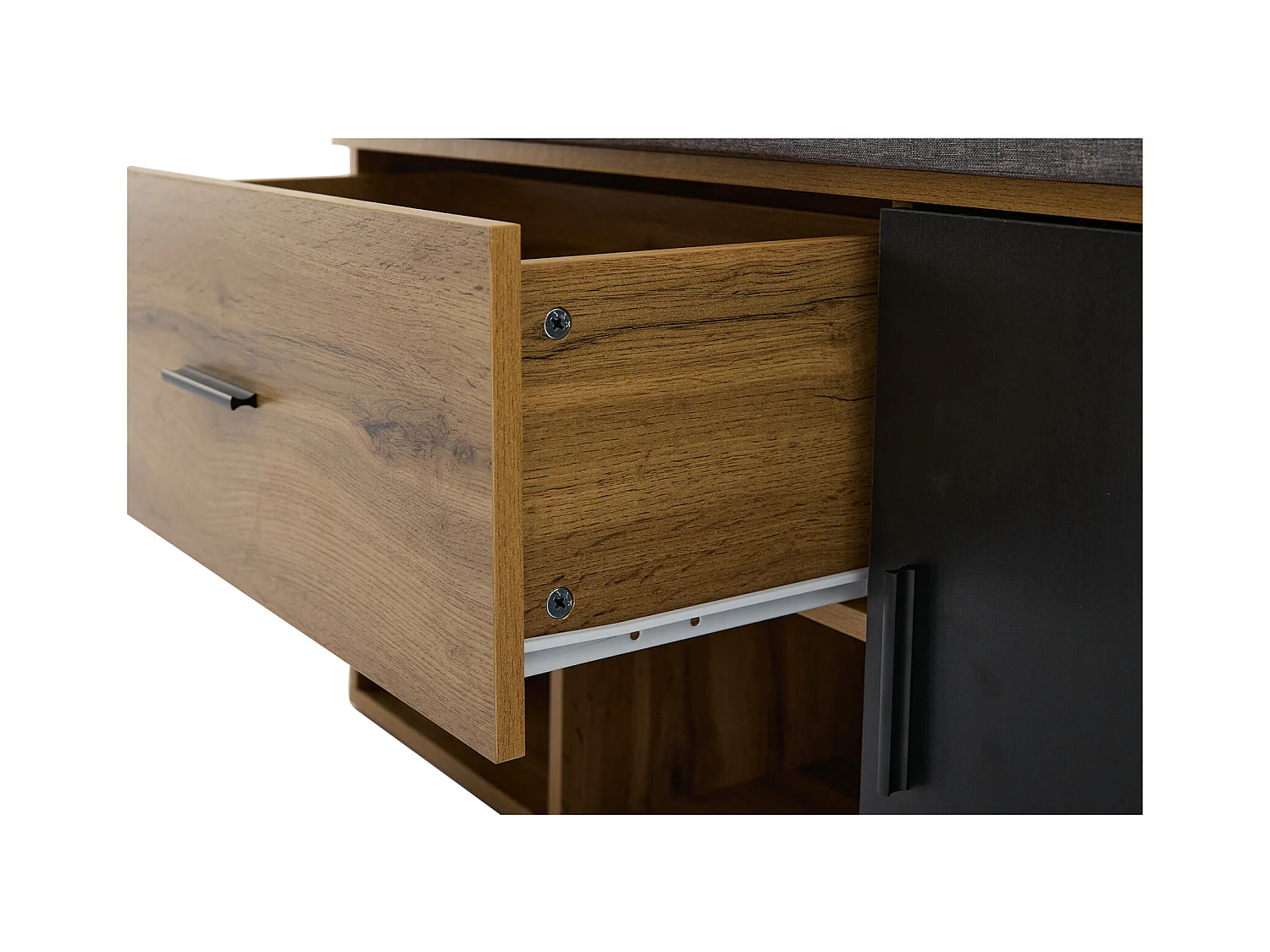 Vestiaire d'entrée chêne 104x190x39 cm avec miroir 1 porte 1 tiroir assise rembourrée rangement chaussures étagères et patères en bois