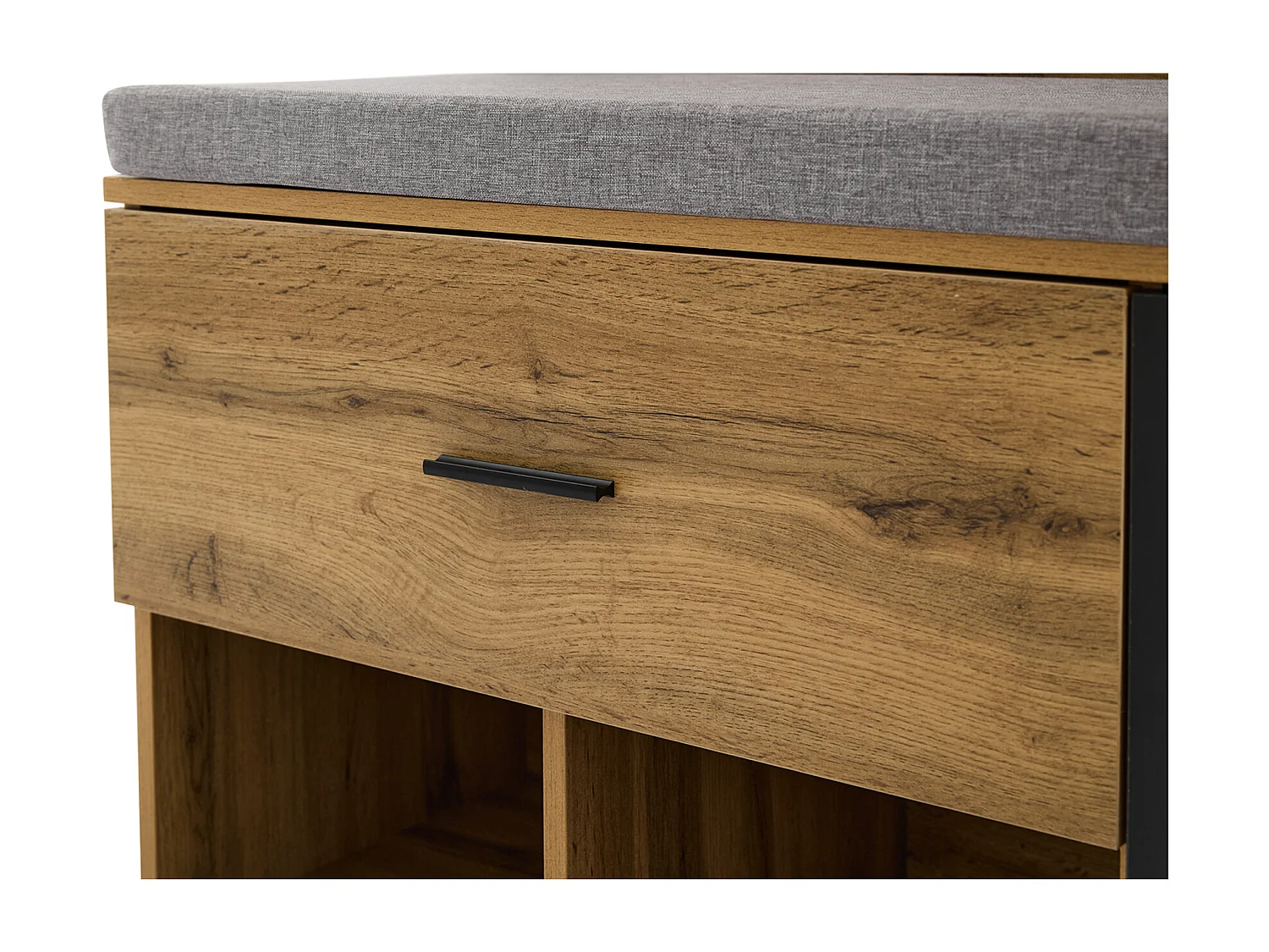 Vestiaire d'entrée chêne 104x190x39 cm avec miroir 1 porte 1 tiroir assise rembourrée rangement chaussures étagères et patères en bois