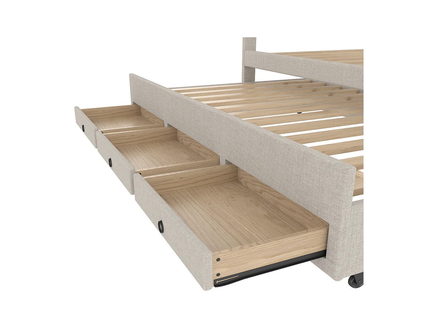 Volwassen uitschuifbed 140x200 cm met lattenbodem - in hoogte verstelbaar hoofdeinde en 3 lades - linnen - beige (zonder matras)