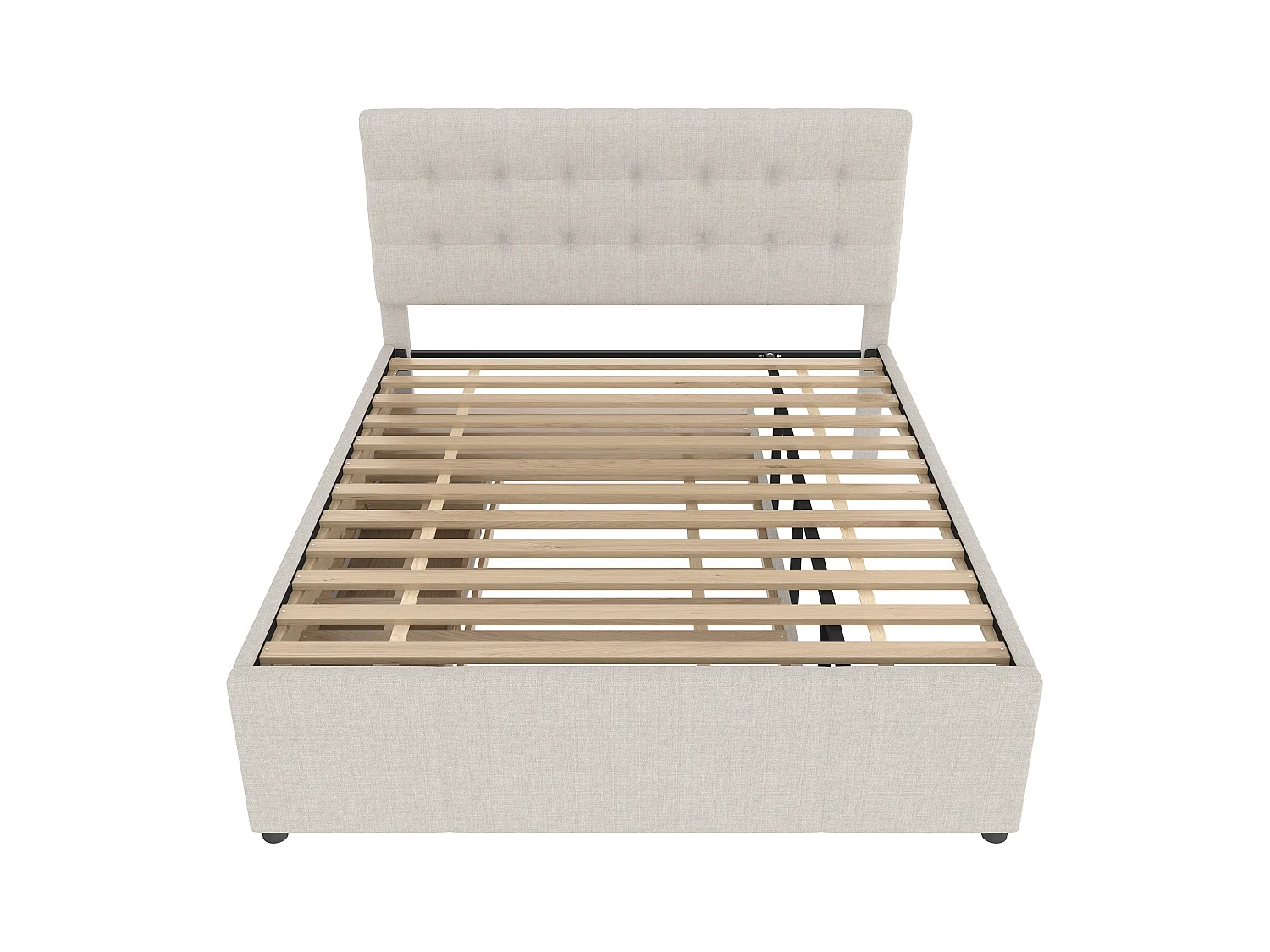 Volwassen uitschuifbed 140x200 cm met lattenbodem - in hoogte verstelbaar hoofdeinde en 3 lades - linnen - beige (zonder matras)