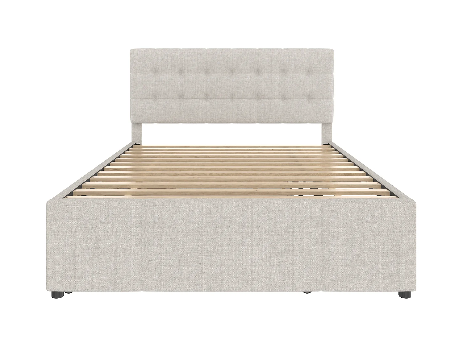Volwassen uitschuifbed 140x200 cm met lattenbodem - in hoogte verstelbaar hoofdeinde en 3 lades - linnen - beige (zonder matras)