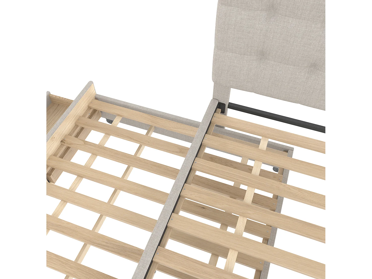 Lit gigogne 140x200 cm avec sommier - tête de lit réglable en hauteur et 3 tiroirs - lin - beige (sans matelas)