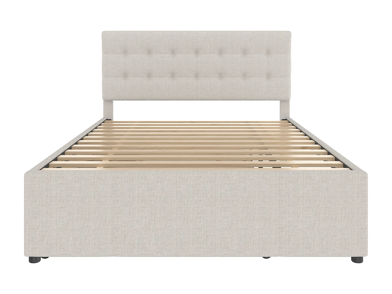 Lit gigogne 140x200 cm avec sommier - tête de lit réglable en hauteur et 3 tiroirs - lin - beige (sans matelas)