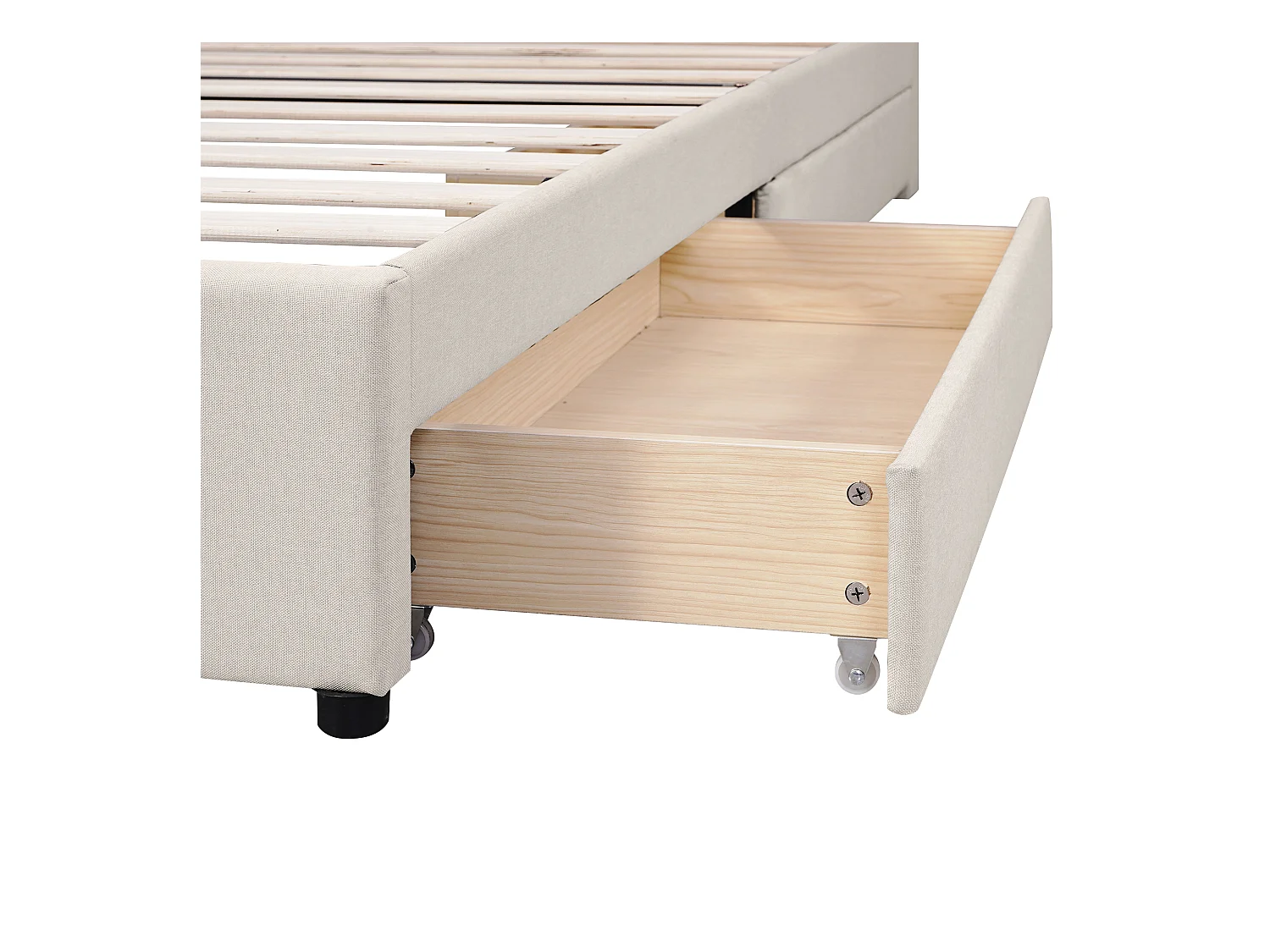 Lit adulte double 140x200 cm avec 2 tiroirs - tête de lit réglable en hauteur et USB et LED - lin - beige (sans matelas)
