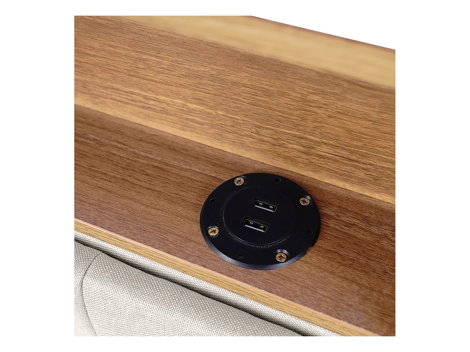 Lit adulte double 140x200 cm avec 2 tiroirs - tête de lit réglable en hauteur et USB et LED - lin - beige (sans matelas)