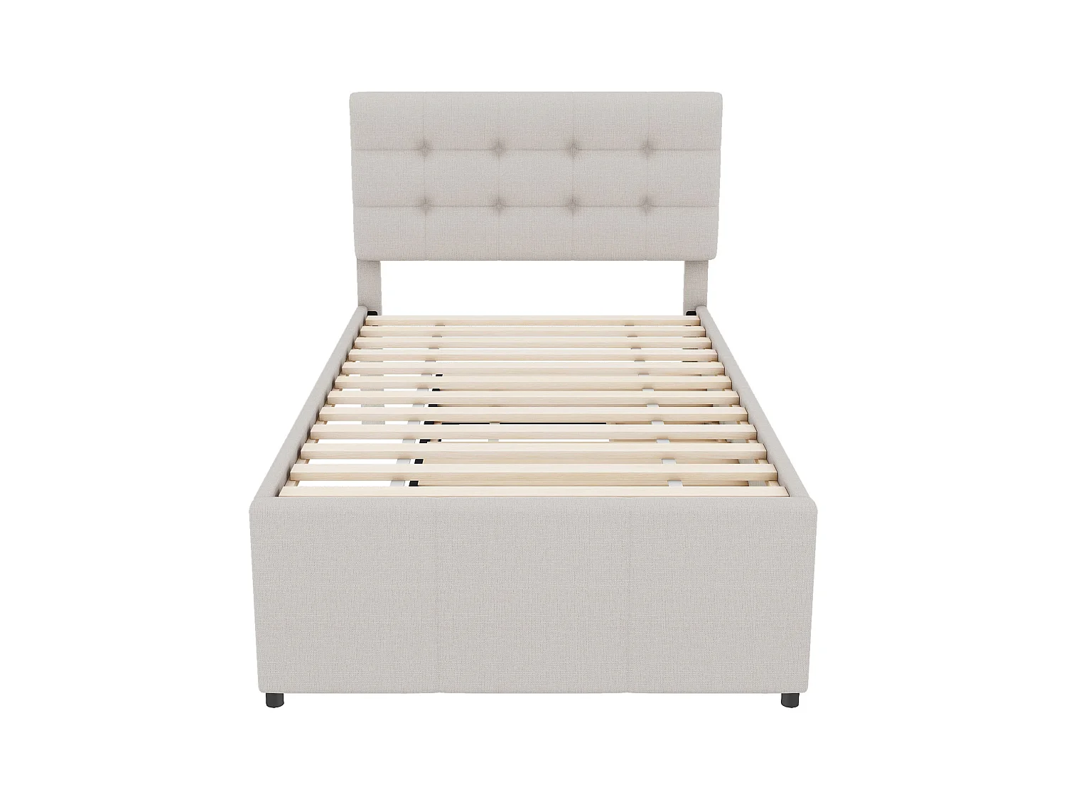 Kinderbed 90x200cm met lattenbodem - in hoogte verstelbaar hoofdeinde en 3 lades - linnen - beige (zonder matras)