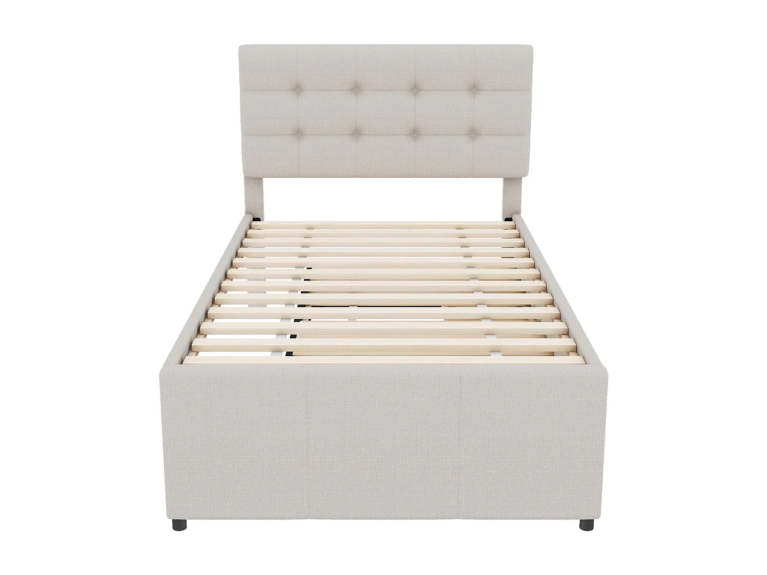 Lit gigogne enfant 90x200cm avec sommier - tête de lit réglable en hauteur et 3 tiroirs - lin - beige (sans matelas)