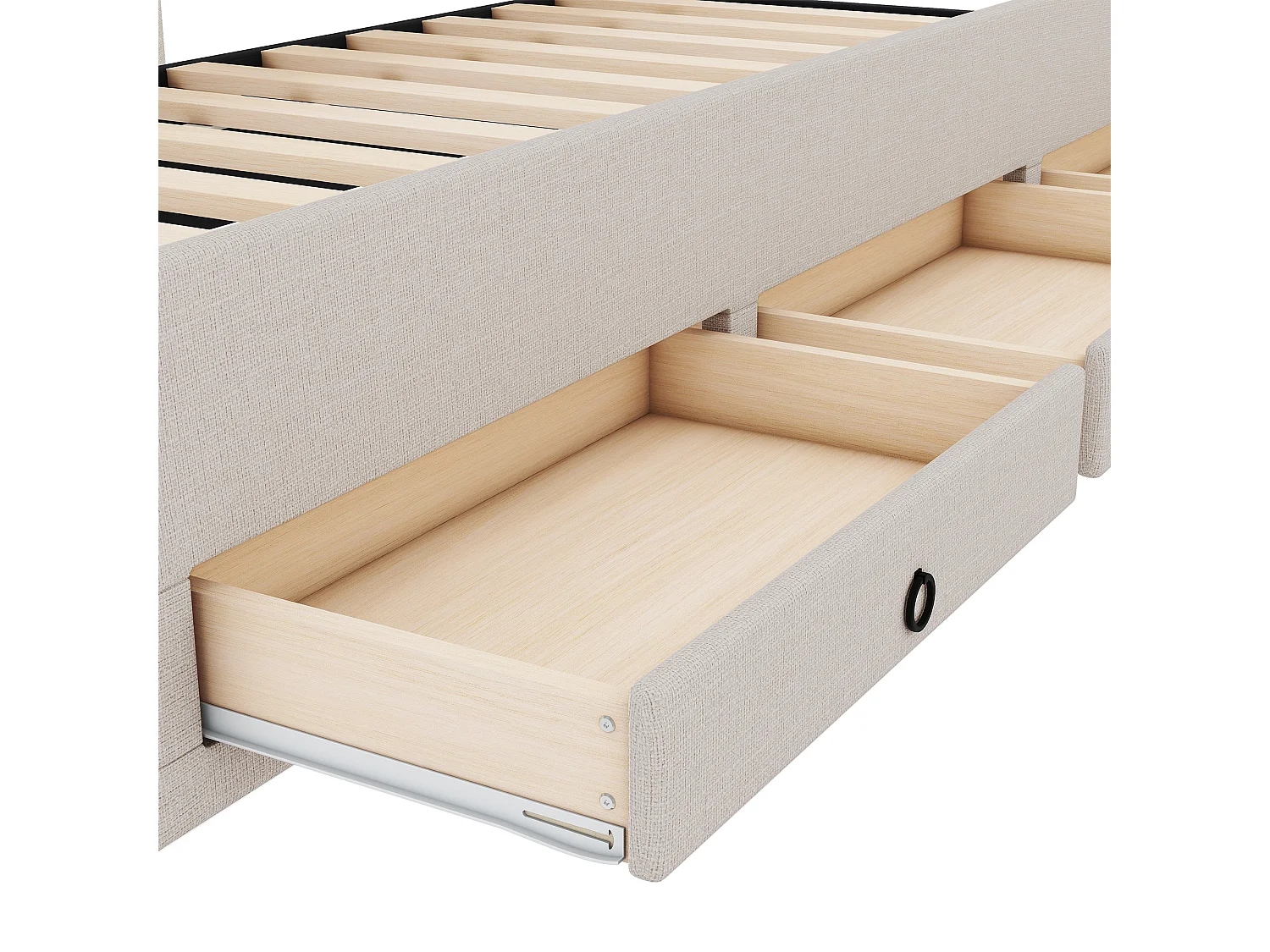 Lit gigogne 90x200 cm avec sommier - tête de lit réglable en hauteur et 3 tiroirs - lin - beige (sans matelas)