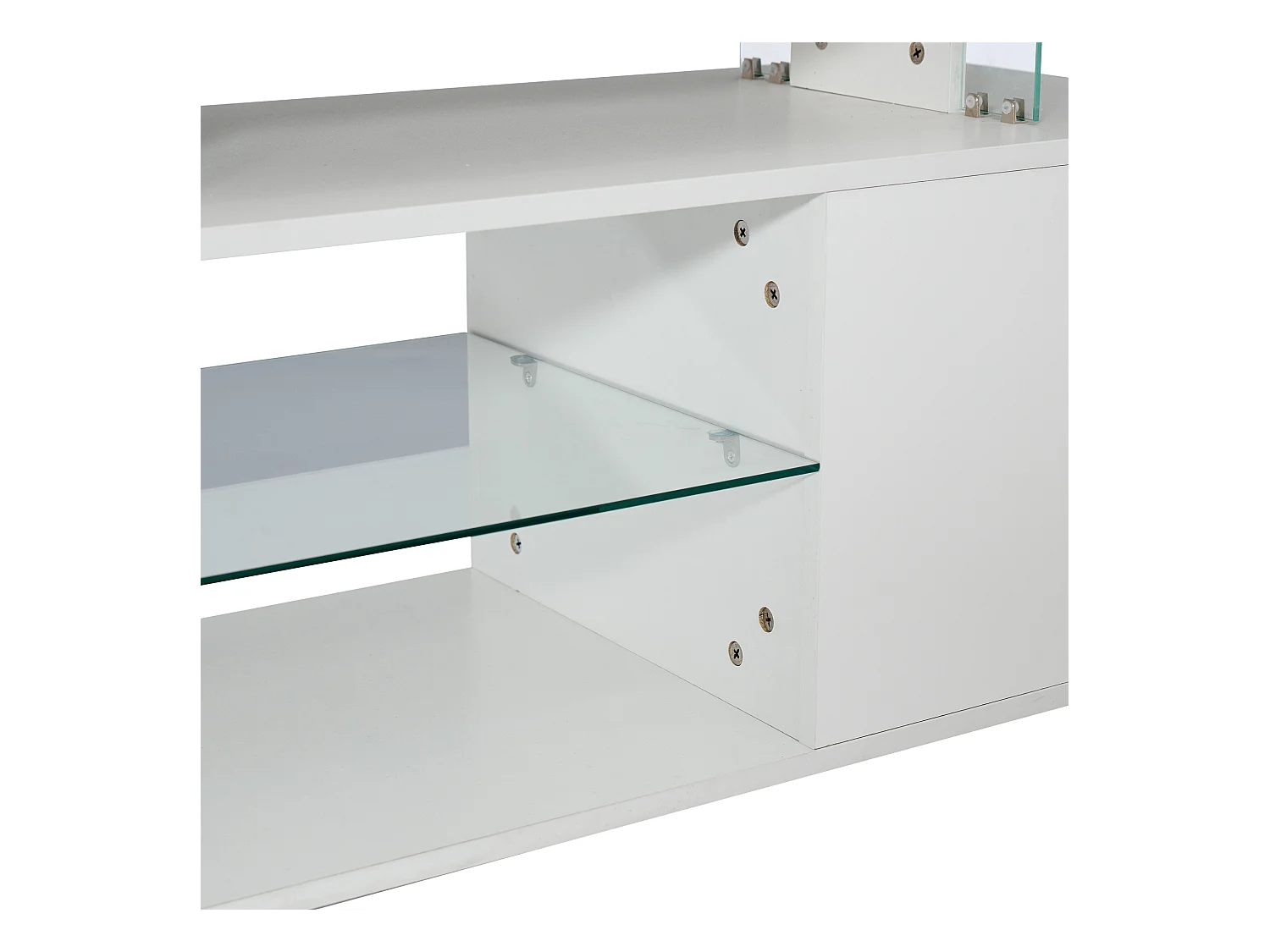 Meuble TV 150x40x53 cm LED bois meuble de rangement ouvert étagères en verre - blanc