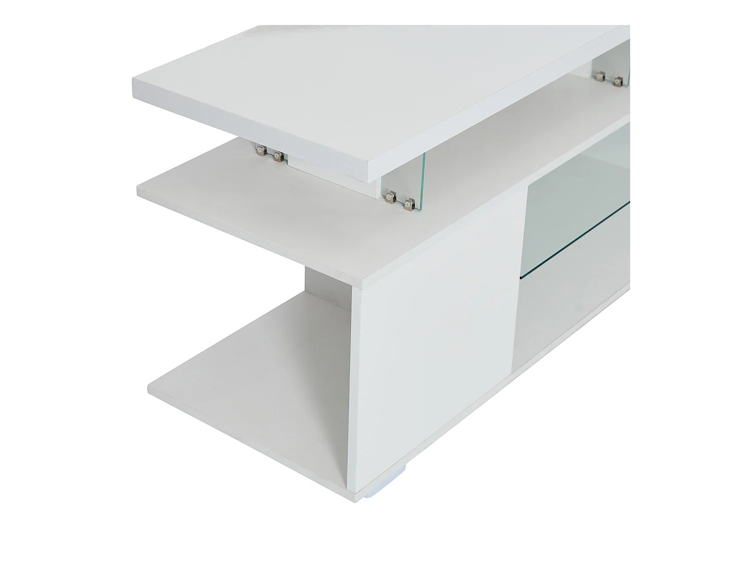 Meuble TV 150x40x53 cm LED bois meuble de rangement ouvert étagères en verre - blanc