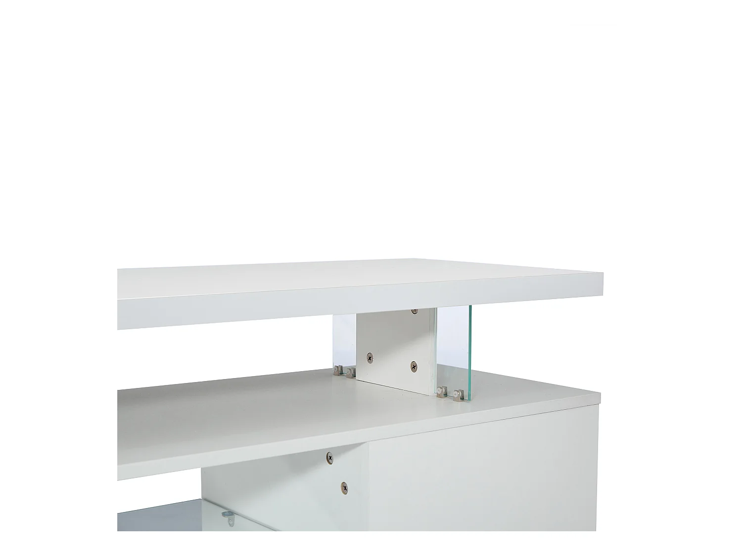 Meuble TV 150x40x53 cm LED bois meuble de rangement ouvert étagères en verre - blanc