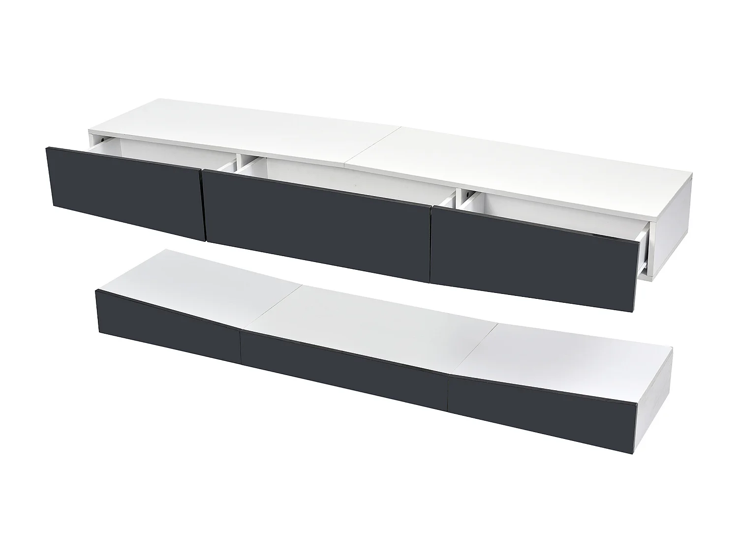 LED houten wandmeubel met 2 kasten, 3 lades en open opbergruimte - grijs (181x40x19 cm)